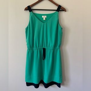 Ann Taylor LOFT Navy Blue & Green Colorblock Sleeveless Preppy Dress Size Large